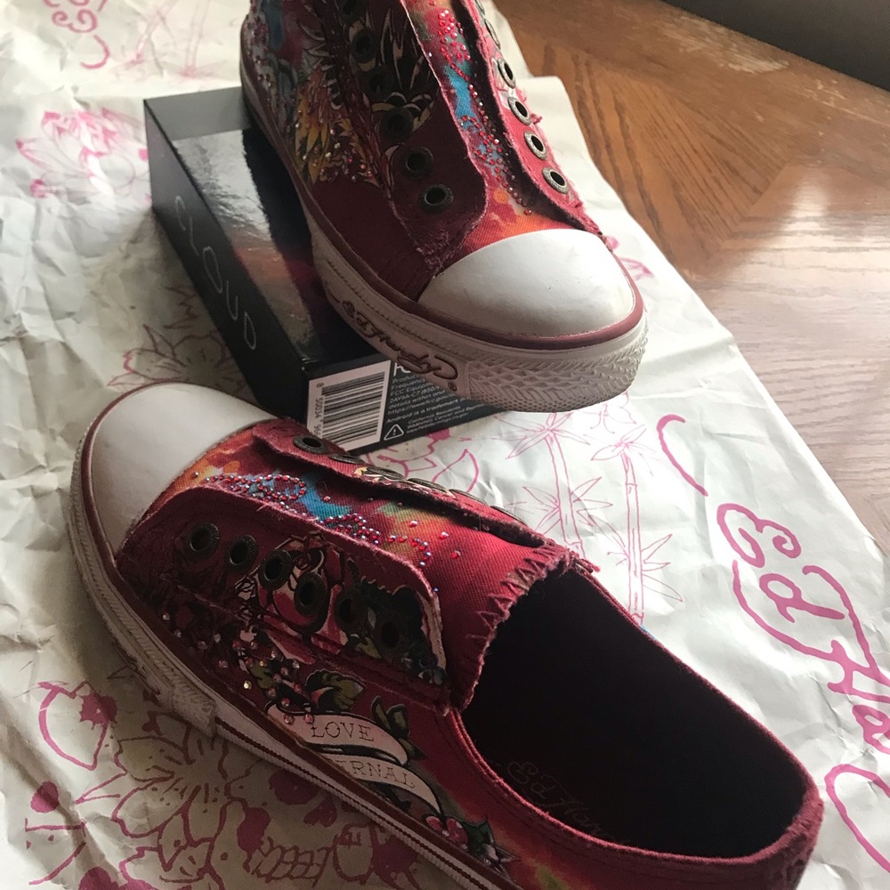Ed Hardy Red Multicolor Women Canvas Sneakers - Picture 9 of 9